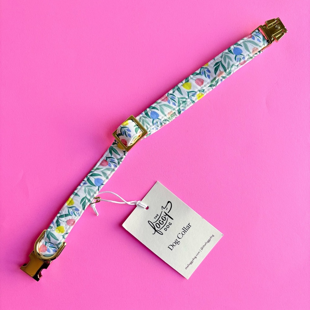 The Foggy Dog Tulip Garden Dog Collar Small Gold Hardware Spring Floral Pet NWT - Picture 3 of 9